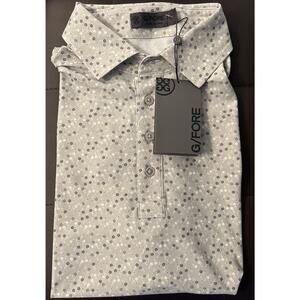 NWT G/FORE G4 Aye Papi Tech Piqué Slim Fit Golf Polo Mens Small Gray Poppy Print